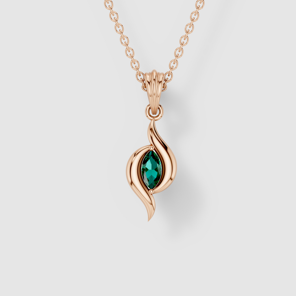 Emma - 18K Gold Marquise Emerald Sculptural Swirl Pendant (Pendant Only)"