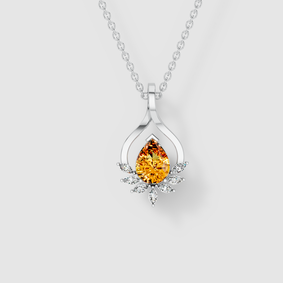 Angela - 18K Gold Pear Citrine & Marquise Moissanite Cluster Pendant (Pendant Only)"