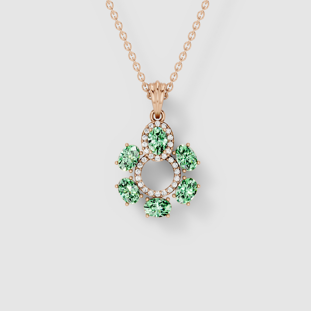 Donna - Solid 18K Gold Oval Peridot Floral Cluster & Moissanite Circle