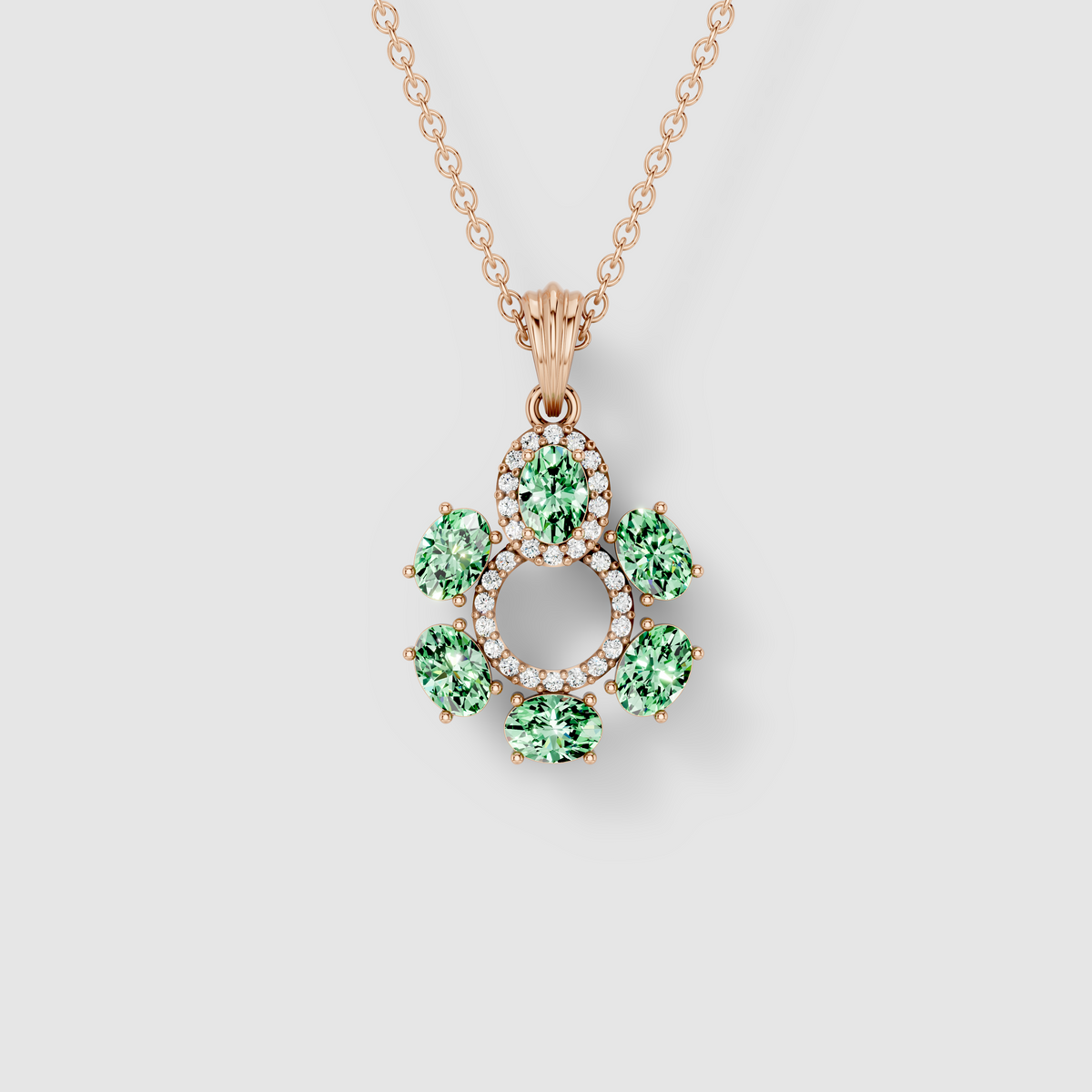 Donna - Solid 18K Gold Oval Peridot Floral Cluster & Moissanite Circle