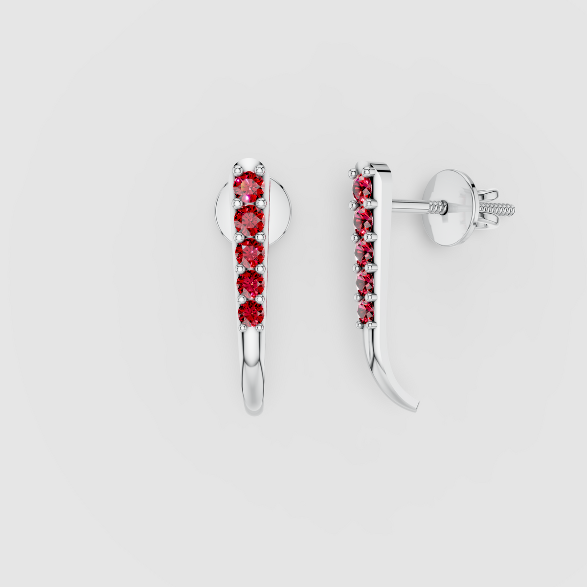Mary - 18K Gold Ruby Vertical Bar Ear Climber Stud Earrings"