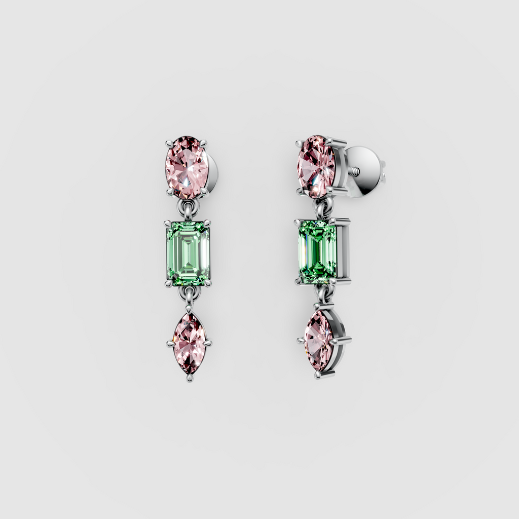 Rebecca - 18K Gold Pink Spinel & Green Garnet Multi-Cut Drop Earrings" (Descriptive & Elegant)