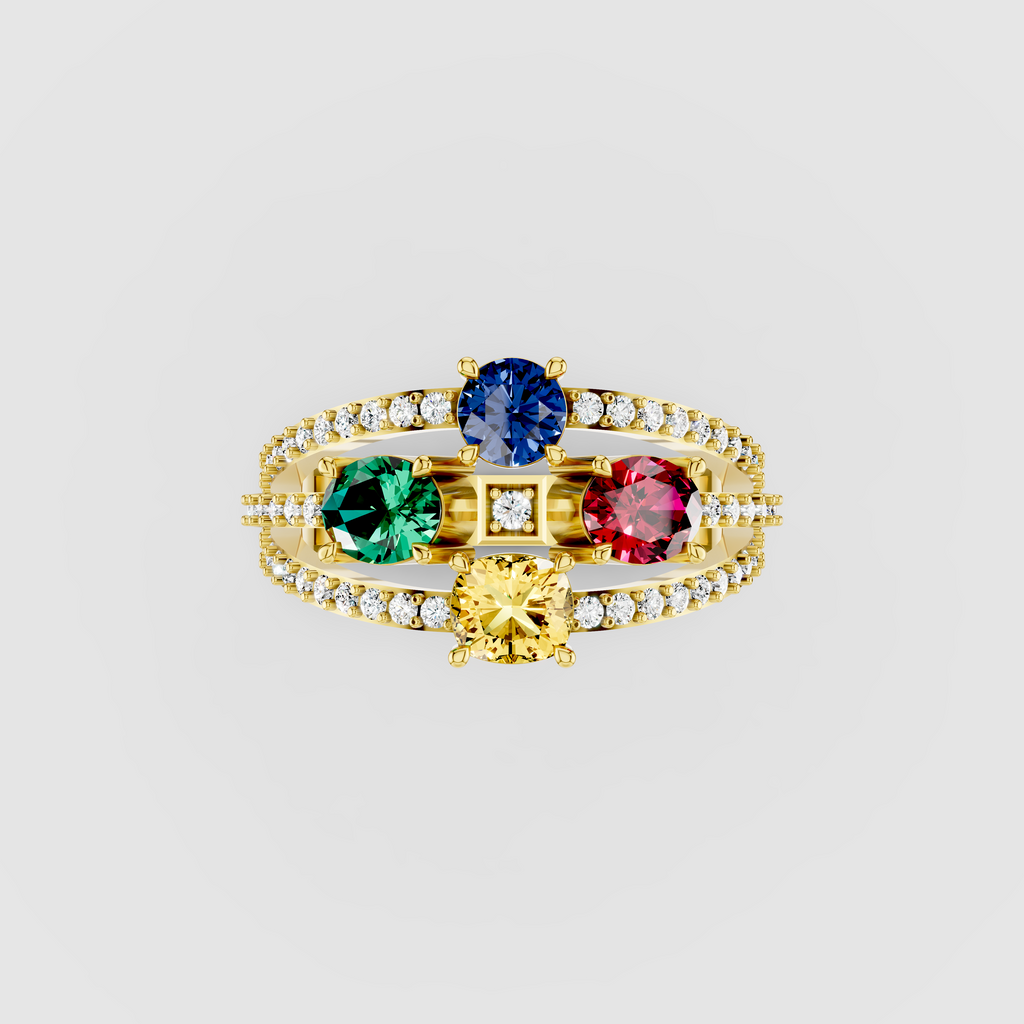 Olivia - Solid 18K Gold Sapphire, Emerald, Ruby & Moissanite Ring