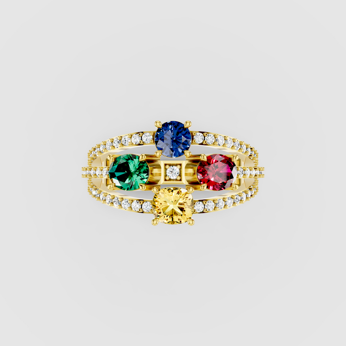 Olivia - Solid 18K Gold Sapphire, Emerald, Ruby & Moissanite Ring