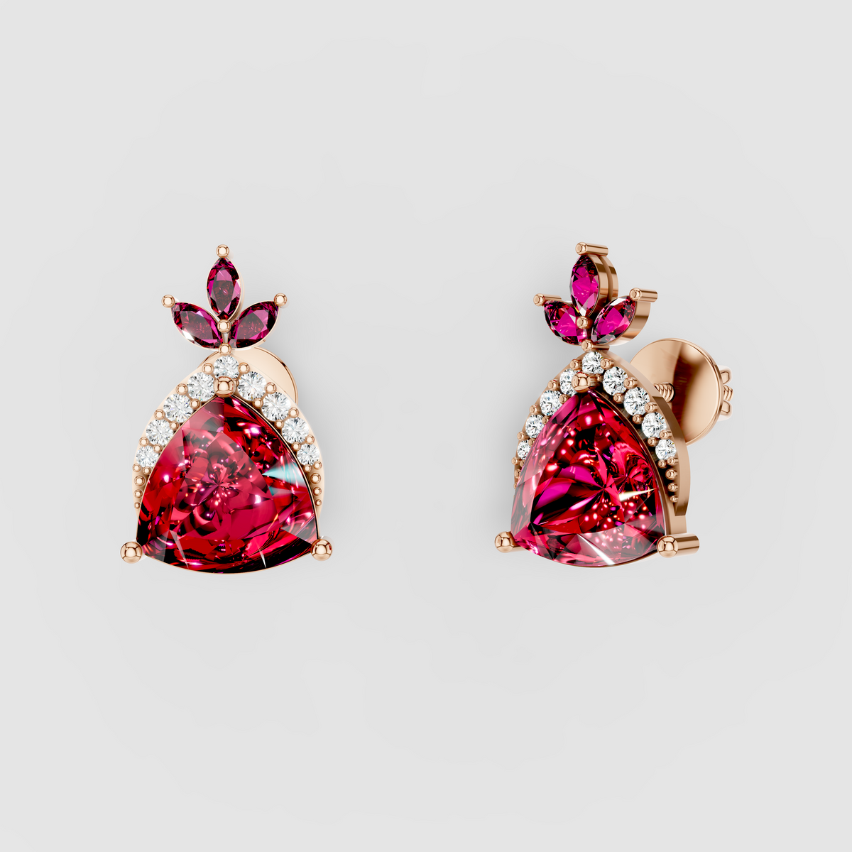 Dorothy - 18K Gold Trillion Red Garnet & Sparkling Moissanite Studs"