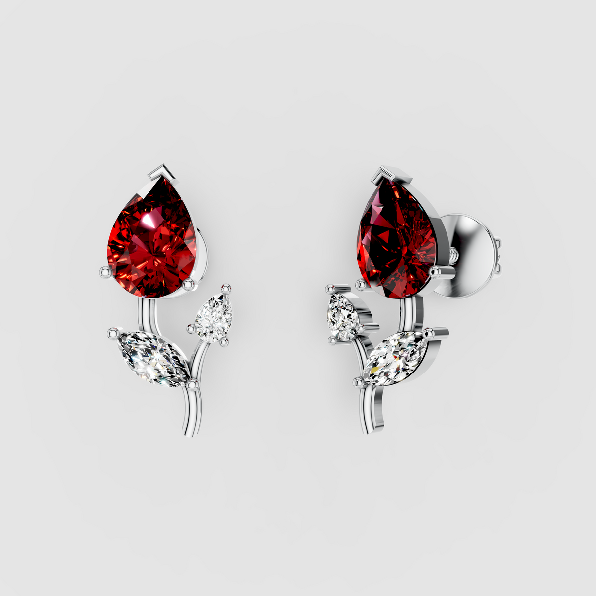 Laura - 18K Gold Red Spinel & Marquise Moissanite Stud Earrings"