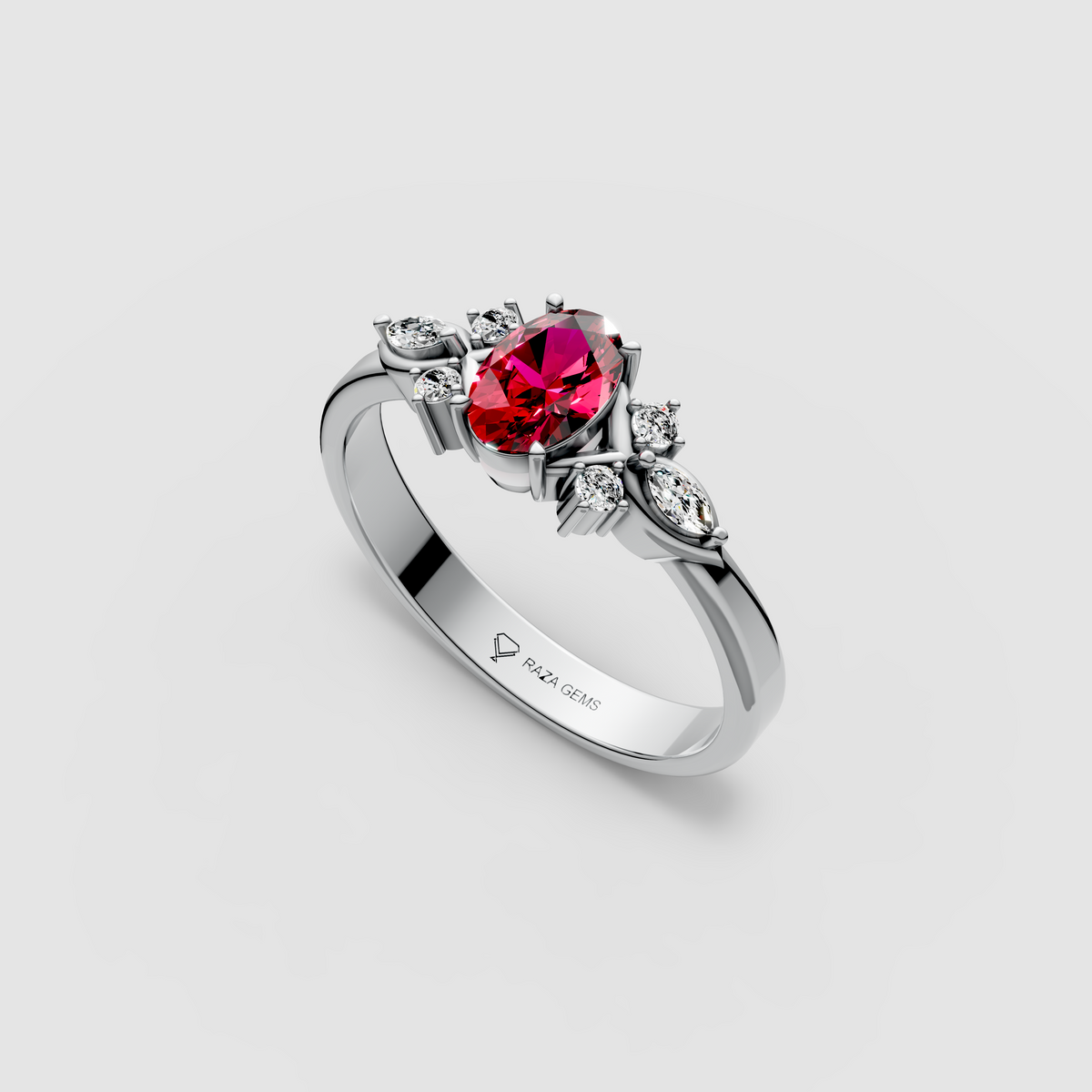Vintage – Inspired Oval Ruby & Moissanite Statement Ring in 18K Gold