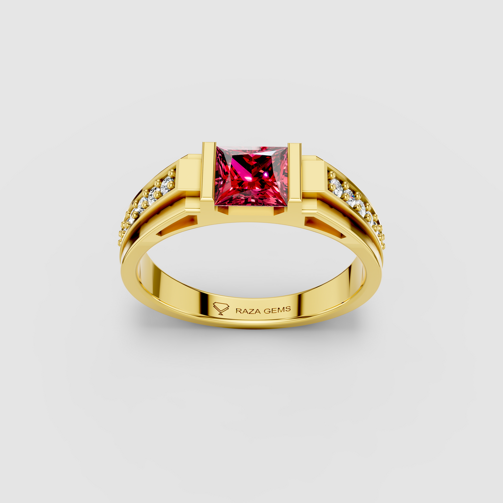 Jane - 18K Gold Princess-Cut Pink Spinel & Moissanite Bar Ring