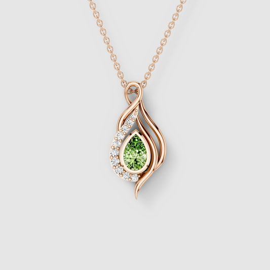 Cynthia - Solid 18K Gold Pear-Cut Peridot & Moissanite Ribbon Drop Pendant"