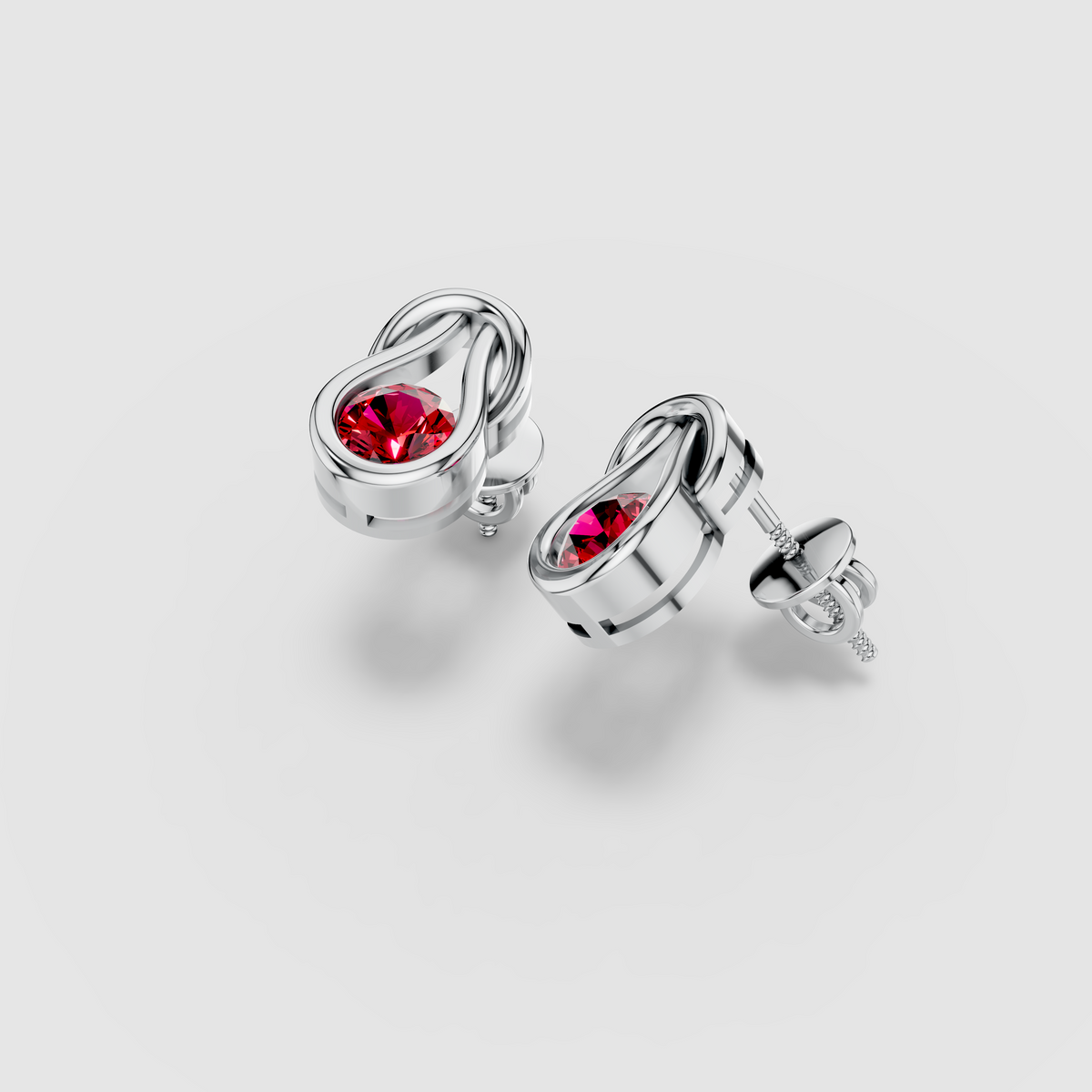 Barbara - 18K Gold Natural Ruby Sculptural Loop Stud Earrings"