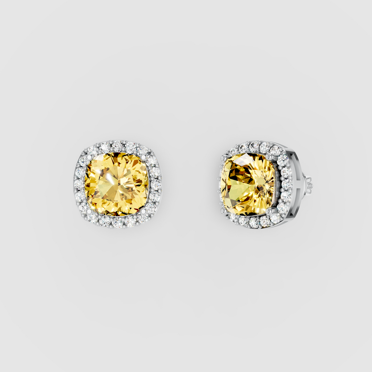 Donna - Solid 18K Gold Cushion Yellow Sapphire with Moissanite Halo Earrings"