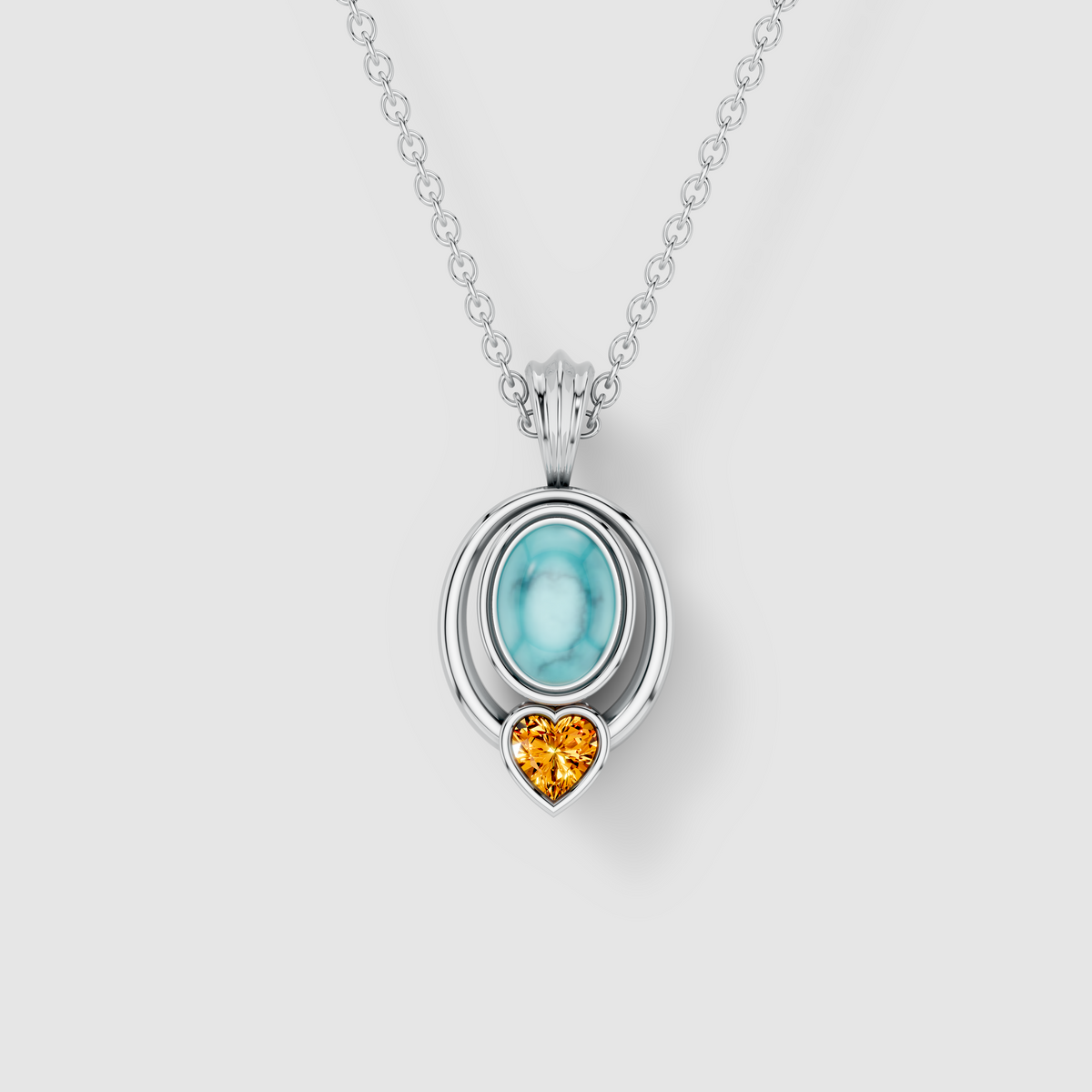 Kimberly - 18K Gold Oval Turquoise & Heart Citrine Statement Pendant (Pendant Only)"