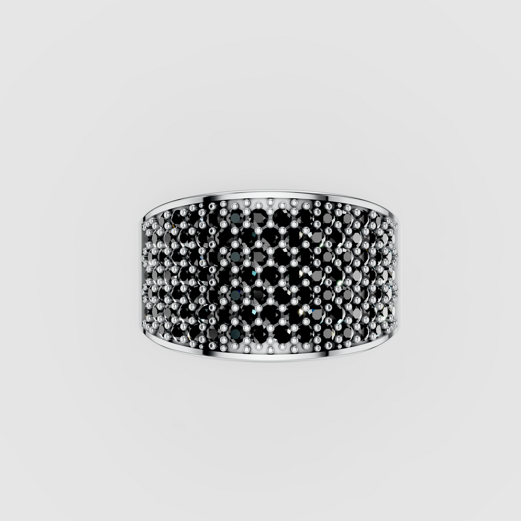 Isabella - Solid 18K Gold Honeycomb Black Zircon Band Ring