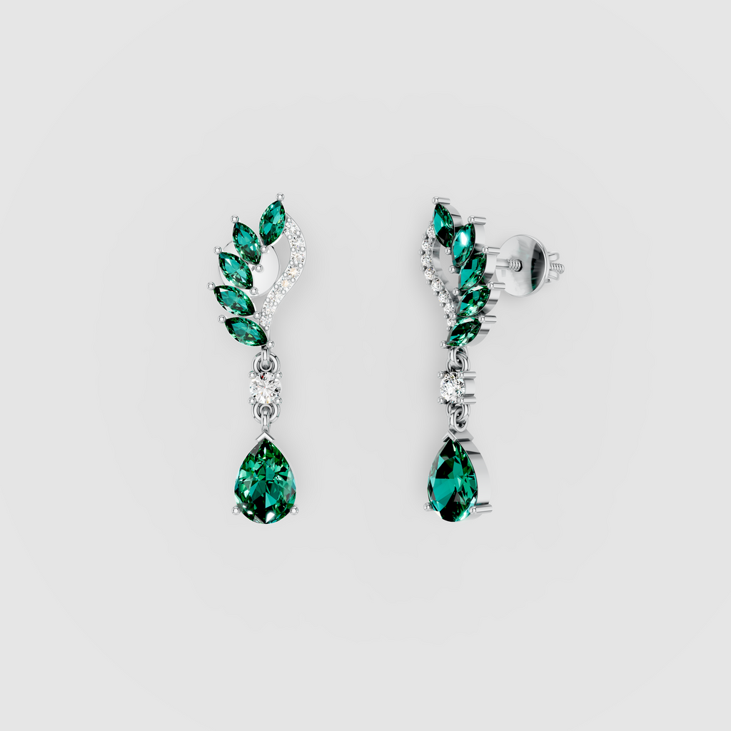 Angela - 18K Gold Marquise & Pear Emerald with Moissanite Earrings