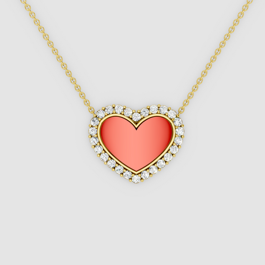 Nancy - 18K Gold Red Mother of Pearl Heart Pendant with Moissanite Halo (Pendant Only)"