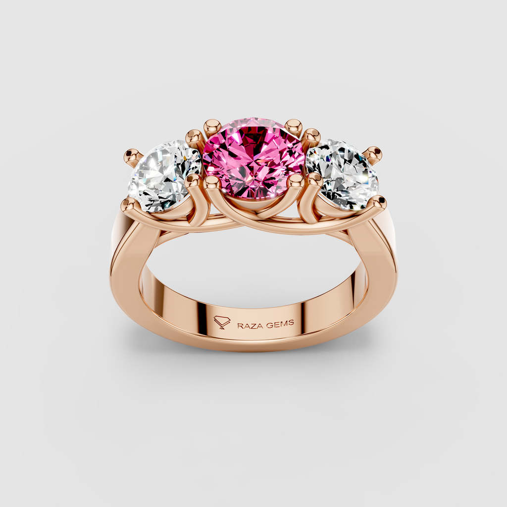 Florence - Solid 18K Gold Pink Sapphire with Brilliant Moissanite Side Stones