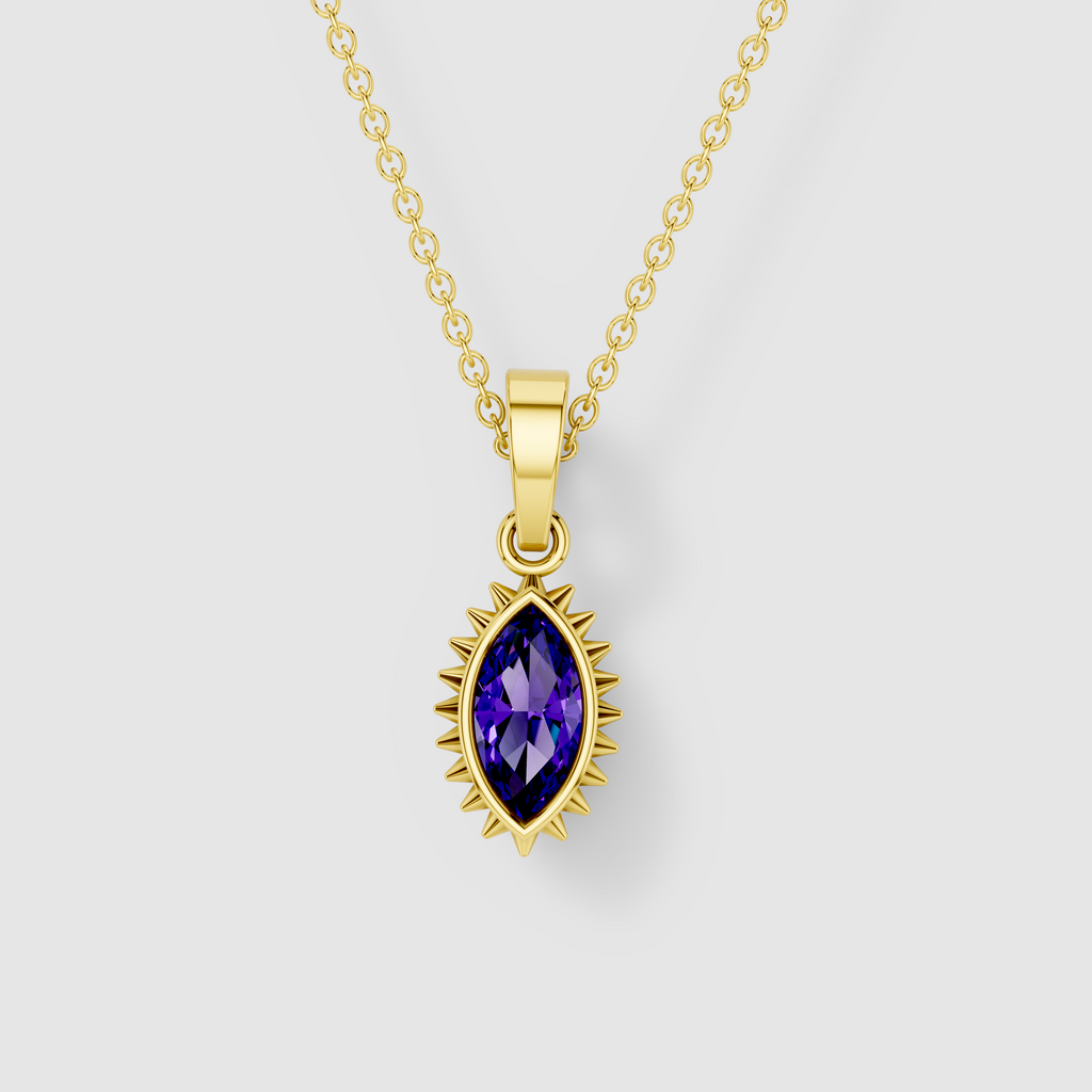 Jennifer - 18K Gold Marquise Garnet Spiked Sunburst Solitaire Pendant"