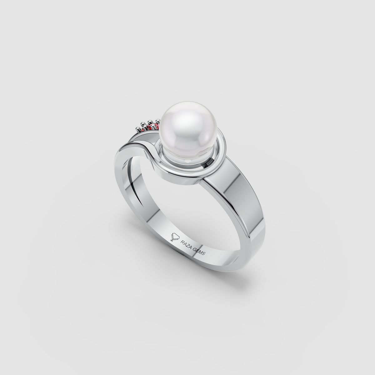 Lyra – 18K Gold Natural Pearl & Ruby Accent Bypass Ring
