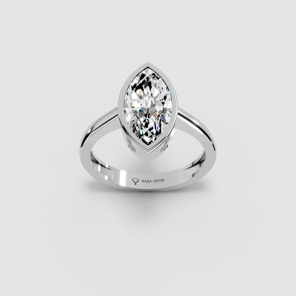 Moissanite Emerald Cut Bezel Ring in 18K Gold — Women's Solitaire Ring