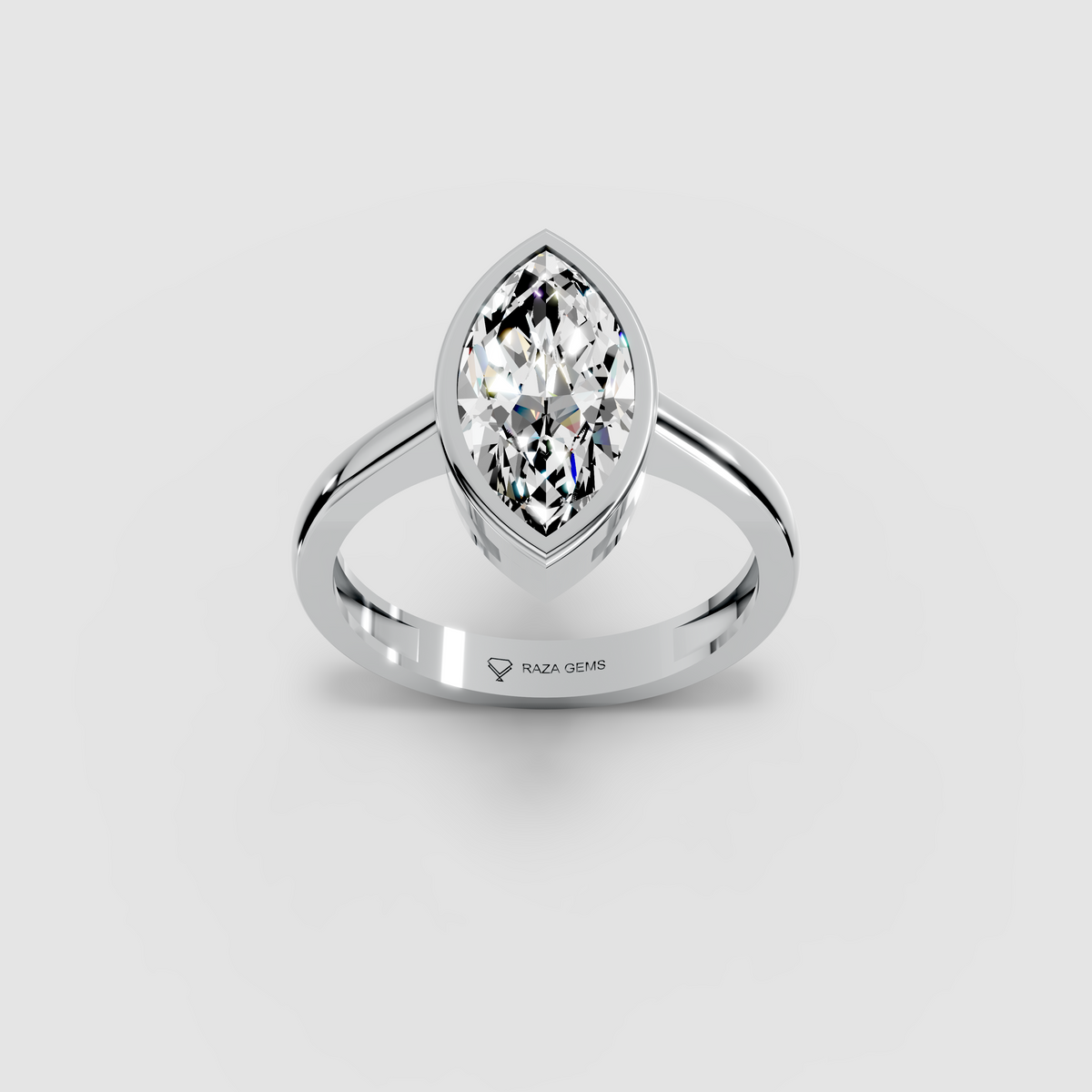 Moissanite Emerald Cut Bezel Ring in 18K Gold — Women's Solitaire Ring