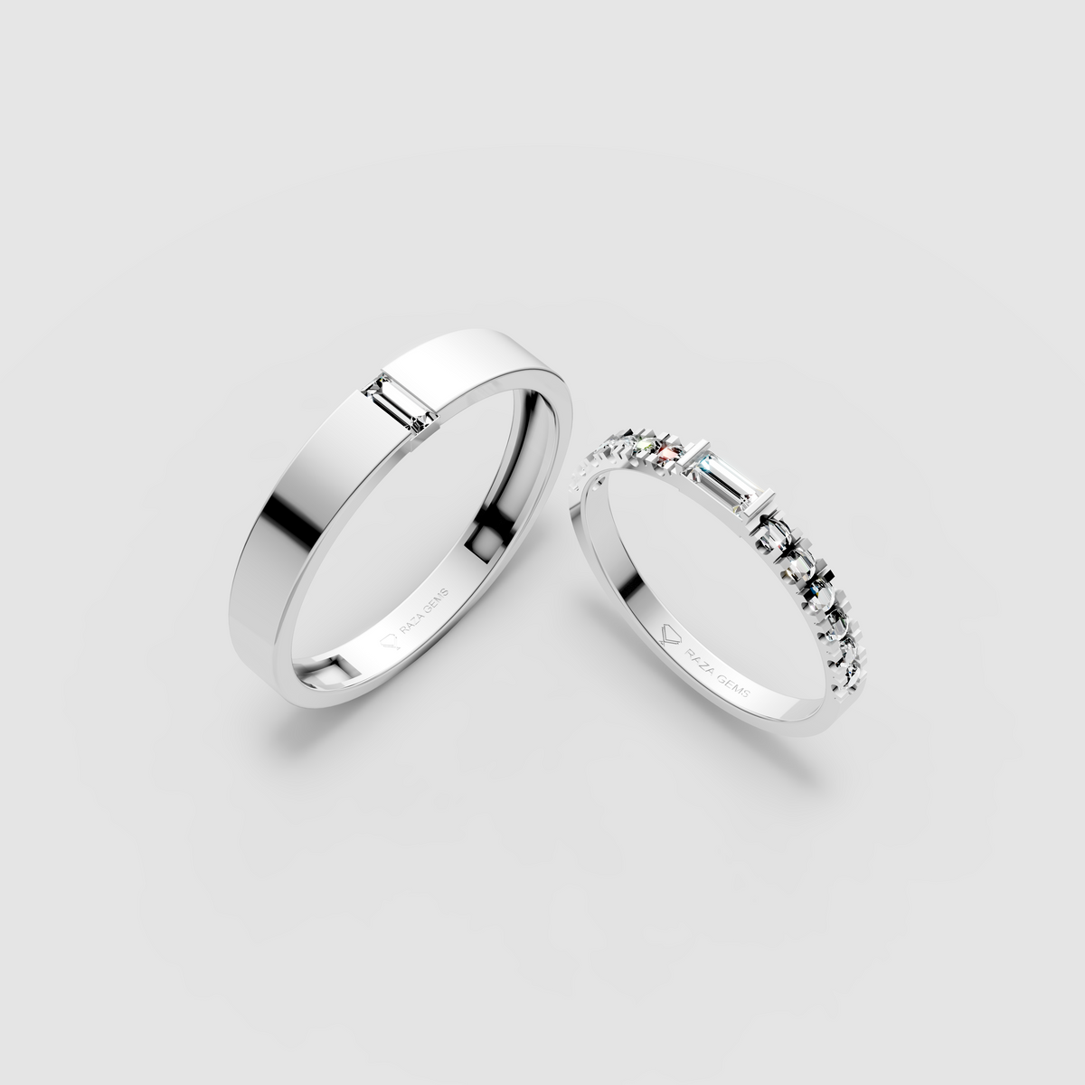 Maisie – Minimalist Baguette Moissanite Couple Band Set in 18KT Gold