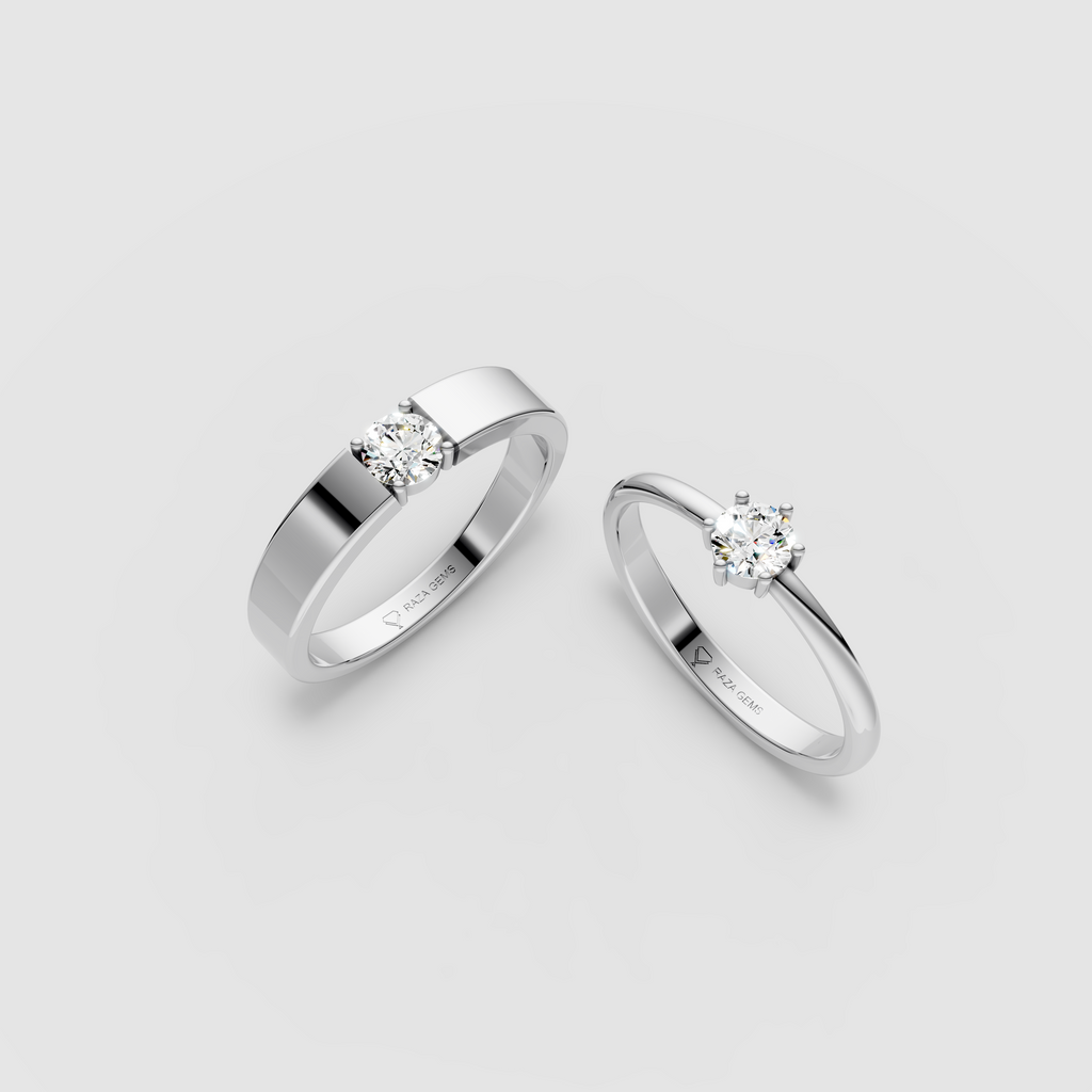 Emily – 18K Solid Gold Round Moissanite Solitaire Couple Band Set