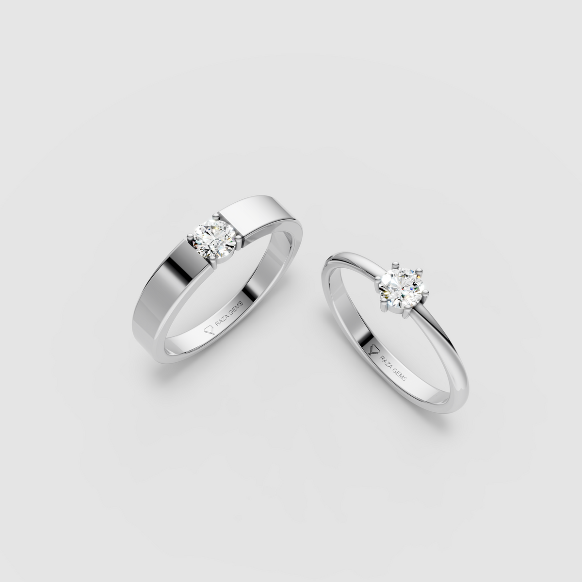 Emily – 18K Solid Gold Round Moissanite Solitaire Couple Band Set