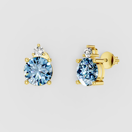 Sarah - Solid 18K Gold Blue Topaz & Solitaire Moissanite Stud Earrings"