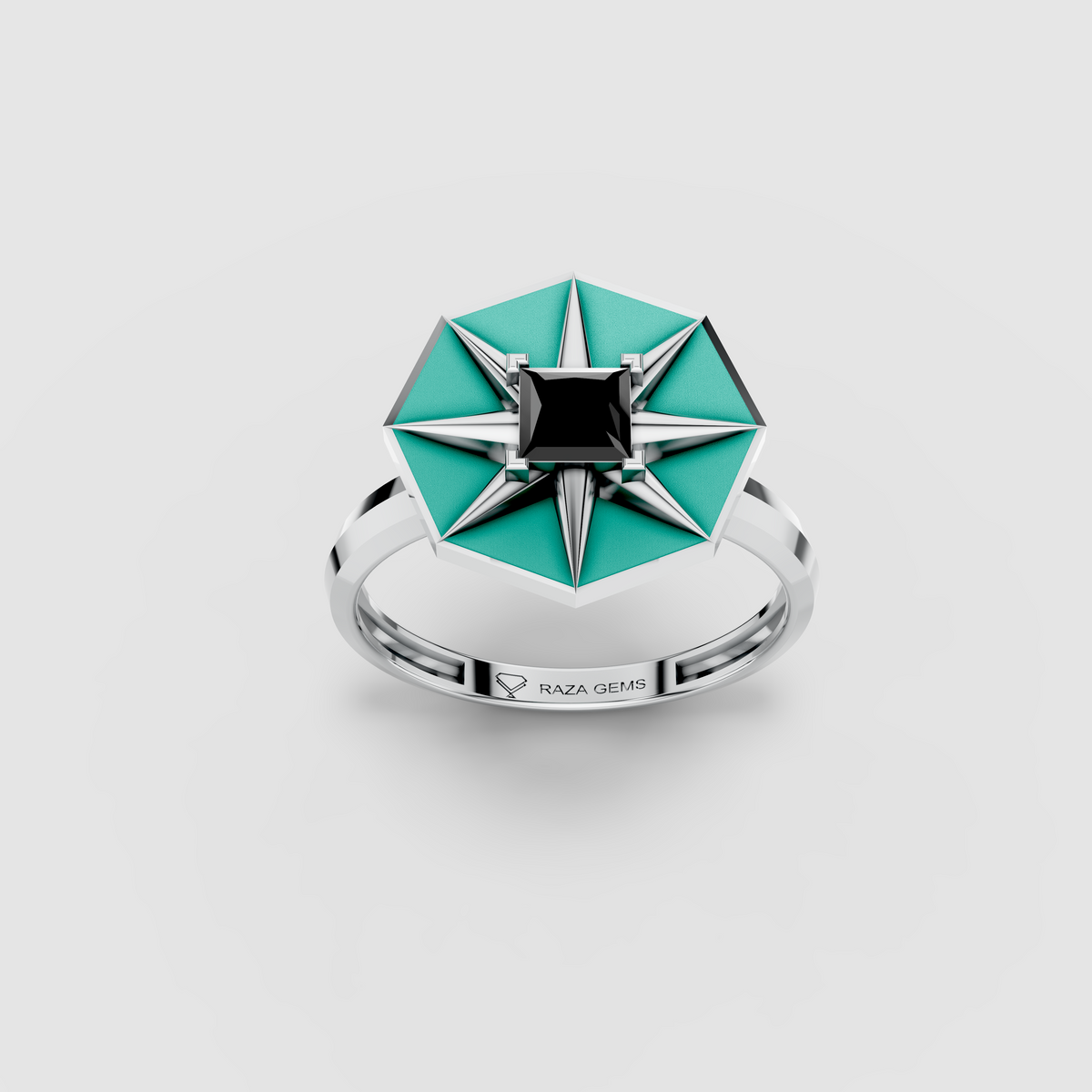 Sadie - 18K Gold Princess Black Spinel & Turquoise Enamel Ring