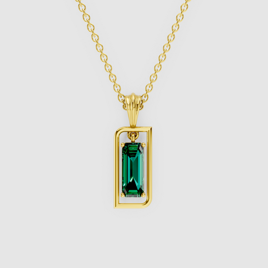 18K Gold Geometric Emerald Cut Emerald Pendant Charm