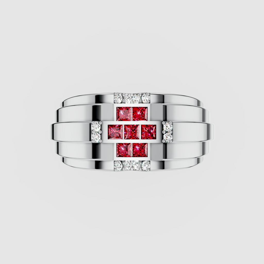 Billie - 18K Gold Red Garnet Cross & Sparkling Moissanite Ring