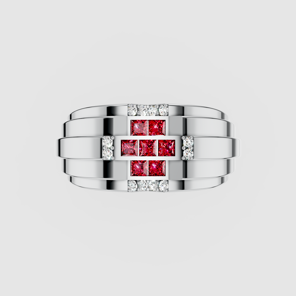 Billie - 18K Gold Red Garnet Cross & Sparkling Moissanite Ring