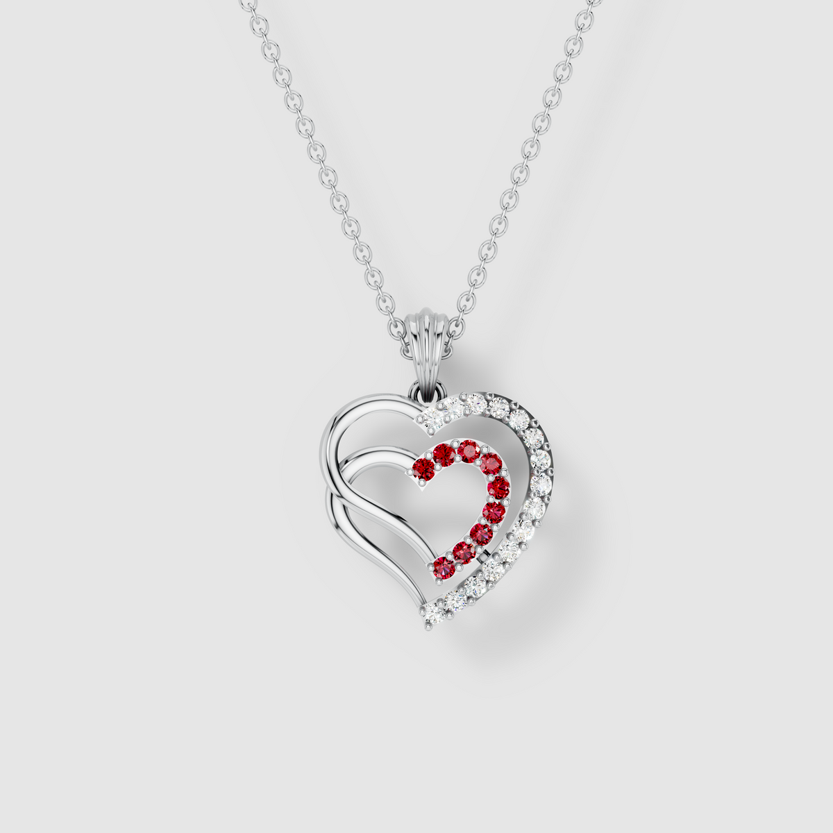 Betty - 18K Gold Double Heart Ruby & Moissanite Pendant (Pendant Only)"