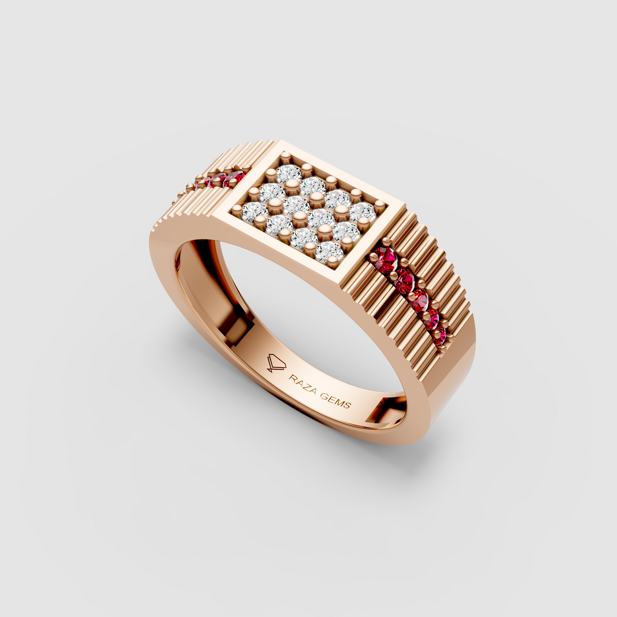 Amara – 18K Gold Moissanite Pave Cluster Ruby Shoulder Statement Ring