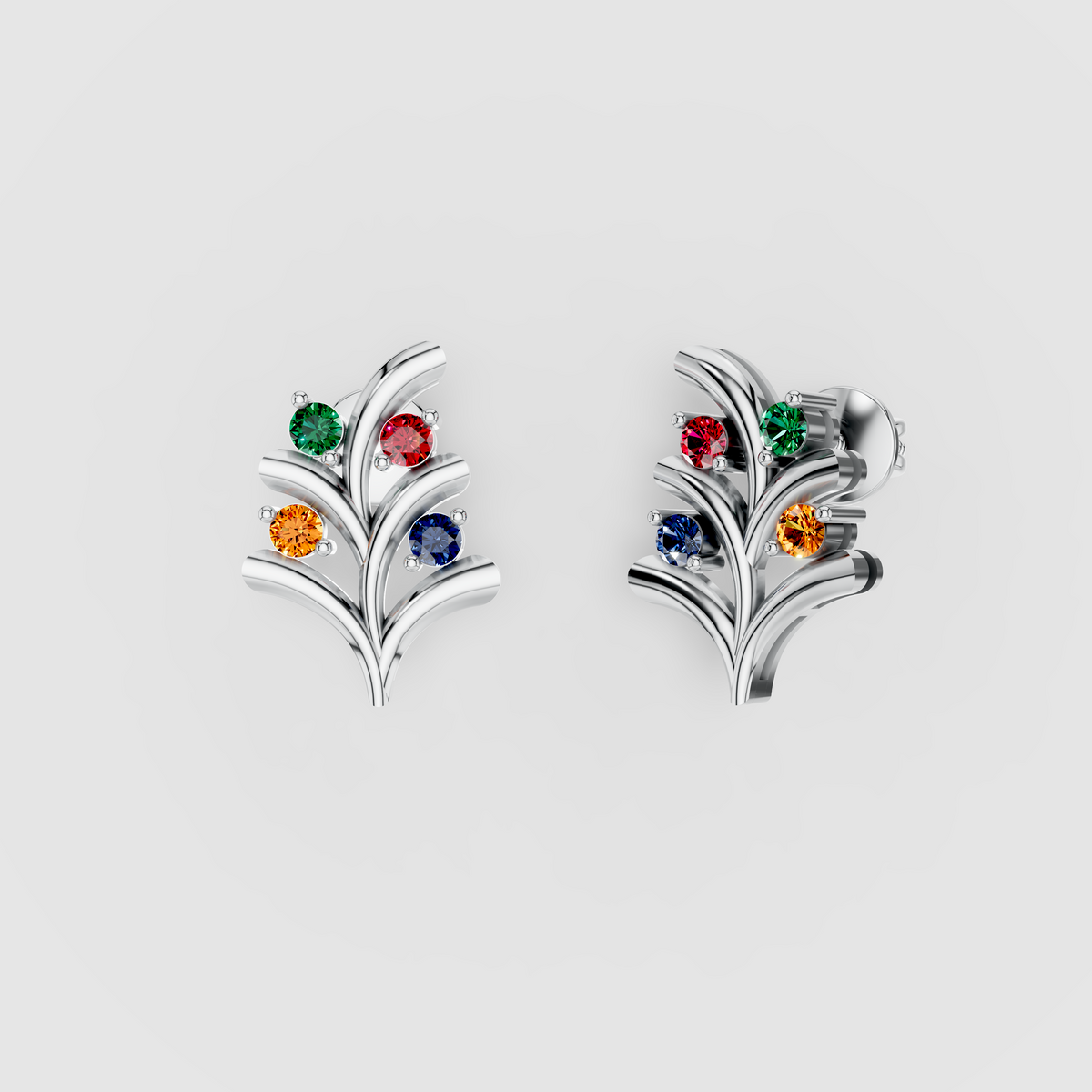 Margaret - Solid 18K Gold Multi-Color Gemstone Foliage Earrings" (Luxurious & Catchy)