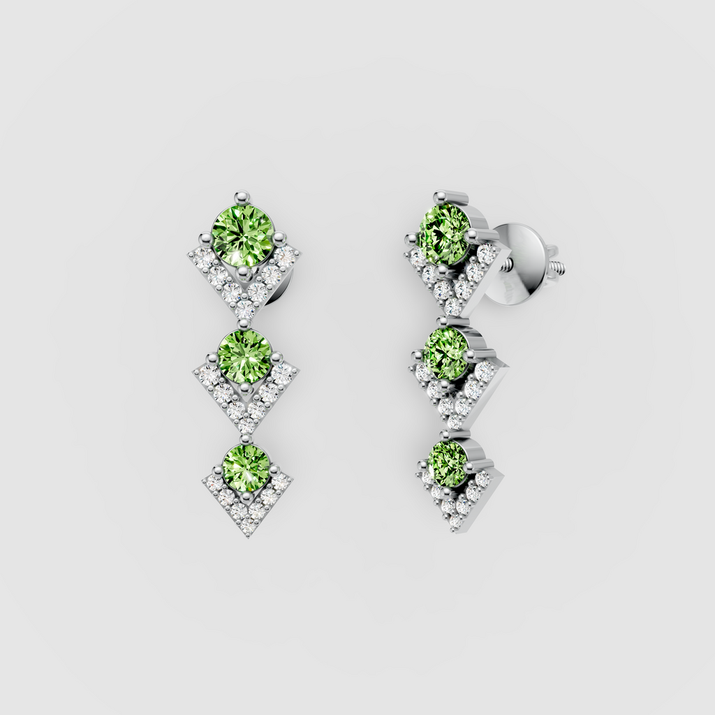 Ashley - 18K Gold Three-Tier Peridot & Geometric Moissanite Drop Earrings"