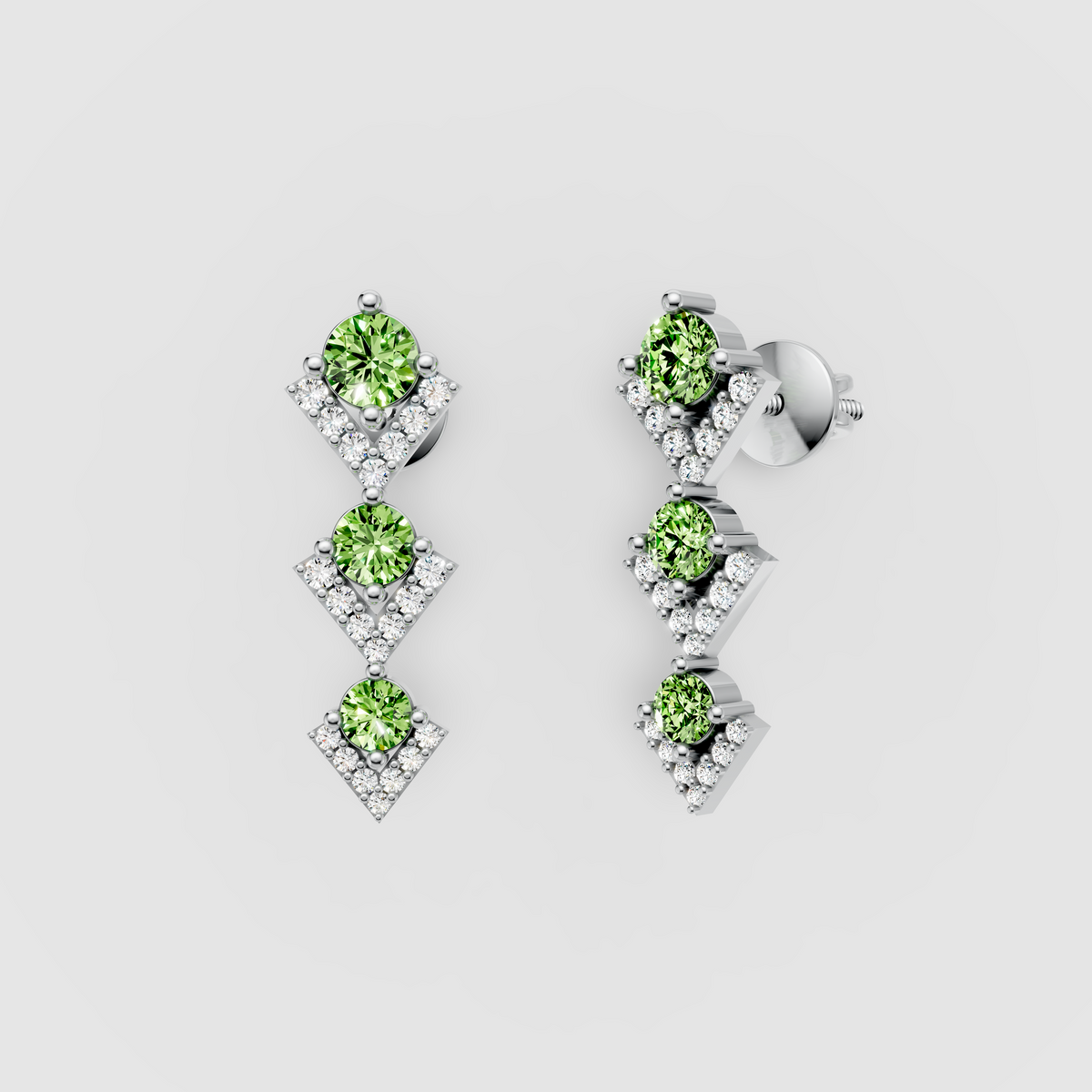 Ashley - 18K Gold Three-Tier Peridot & Geometric Moissanite Drop Earrings"