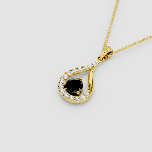 Mabel – Round Black Spinel & Moissanite Pavé Teardrop Pendant in 18KT Gold