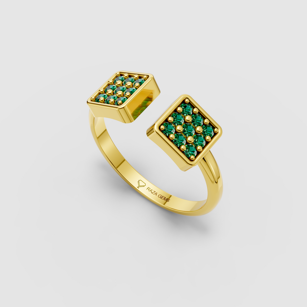 Delilah - Modern Open-Front Emerald Cluster Statement Ring in 18K Gold