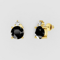 Nancy - Solid 18K Gold Black Spinel & Solitaire Moissanite Stud Earrings"
