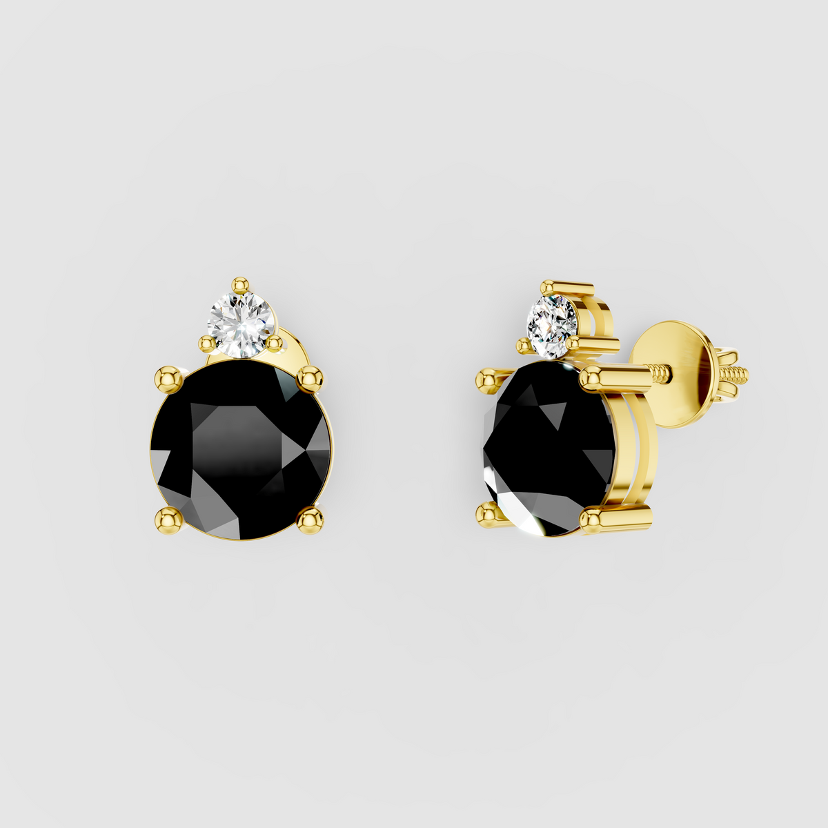 Nancy - Solid 18K Gold Black Spinel & Solitaire Moissanite Stud Earrings"