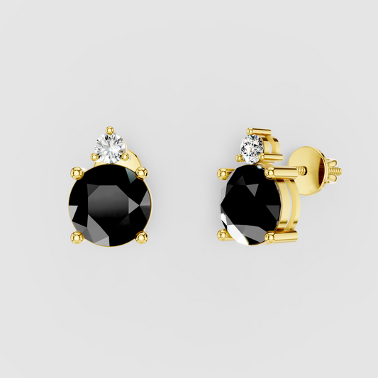 Nancy - Solid 18K Gold Black Spinel & Solitaire Moissanite Stud Earrings"