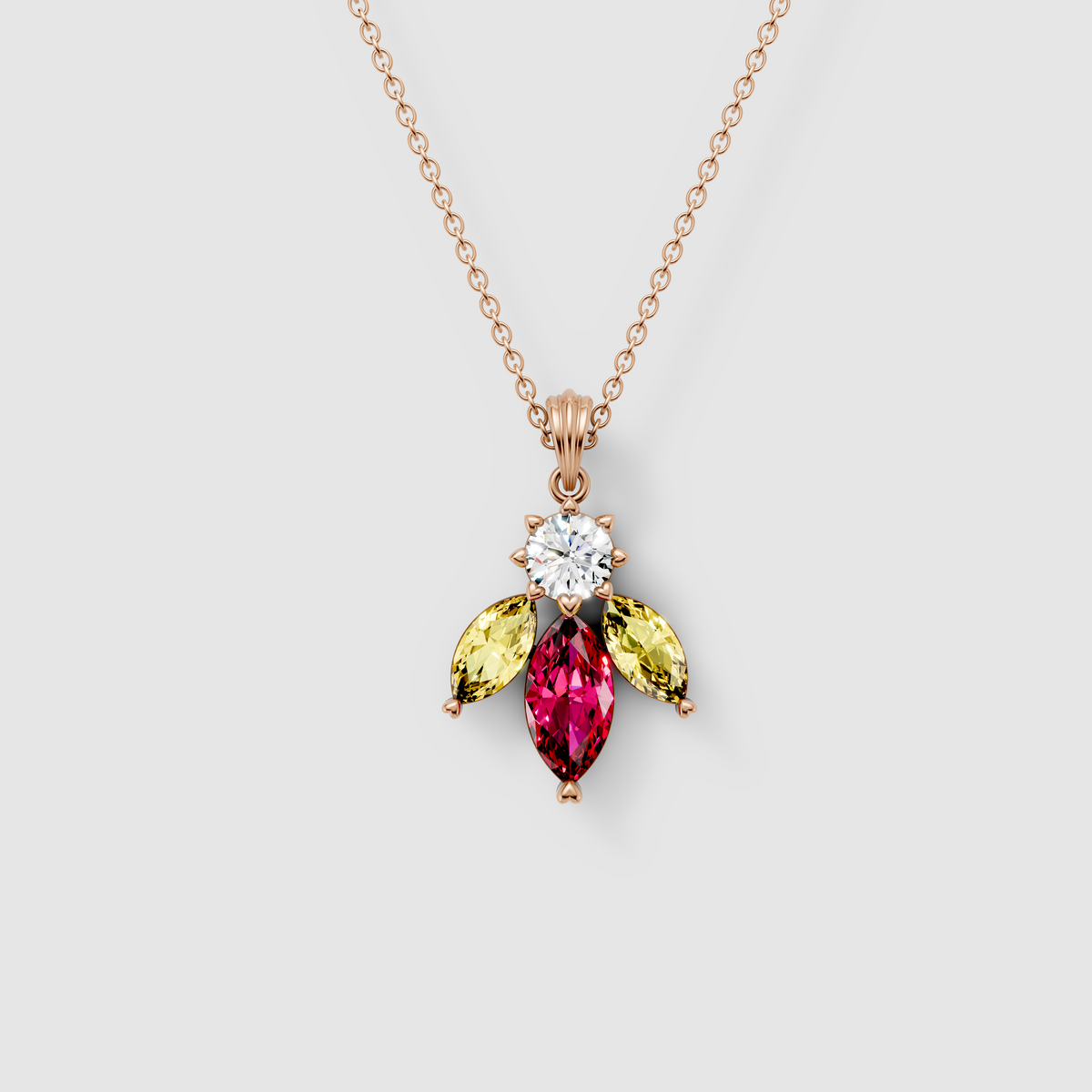 Elizabeth - Solid 18K Gold Marquise Ruby & Yellow Spinel Pendant with Moissanite"