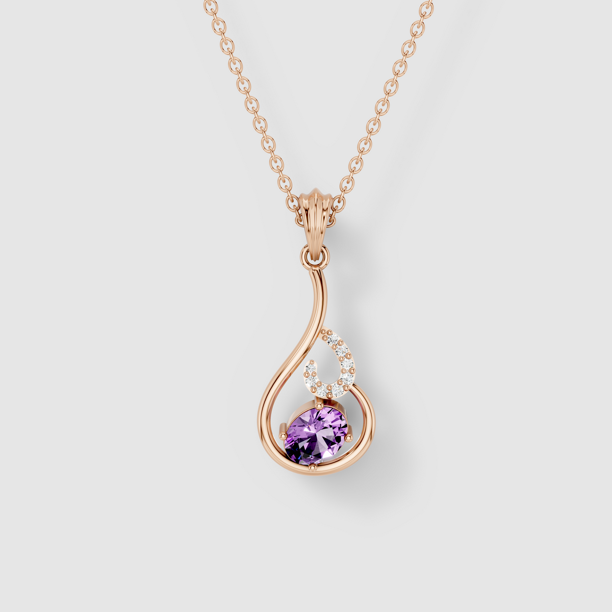 Dorothy - 18K Gold Oval Amethyst & Moissanite Teardrop Pendant (Pendant Only)"