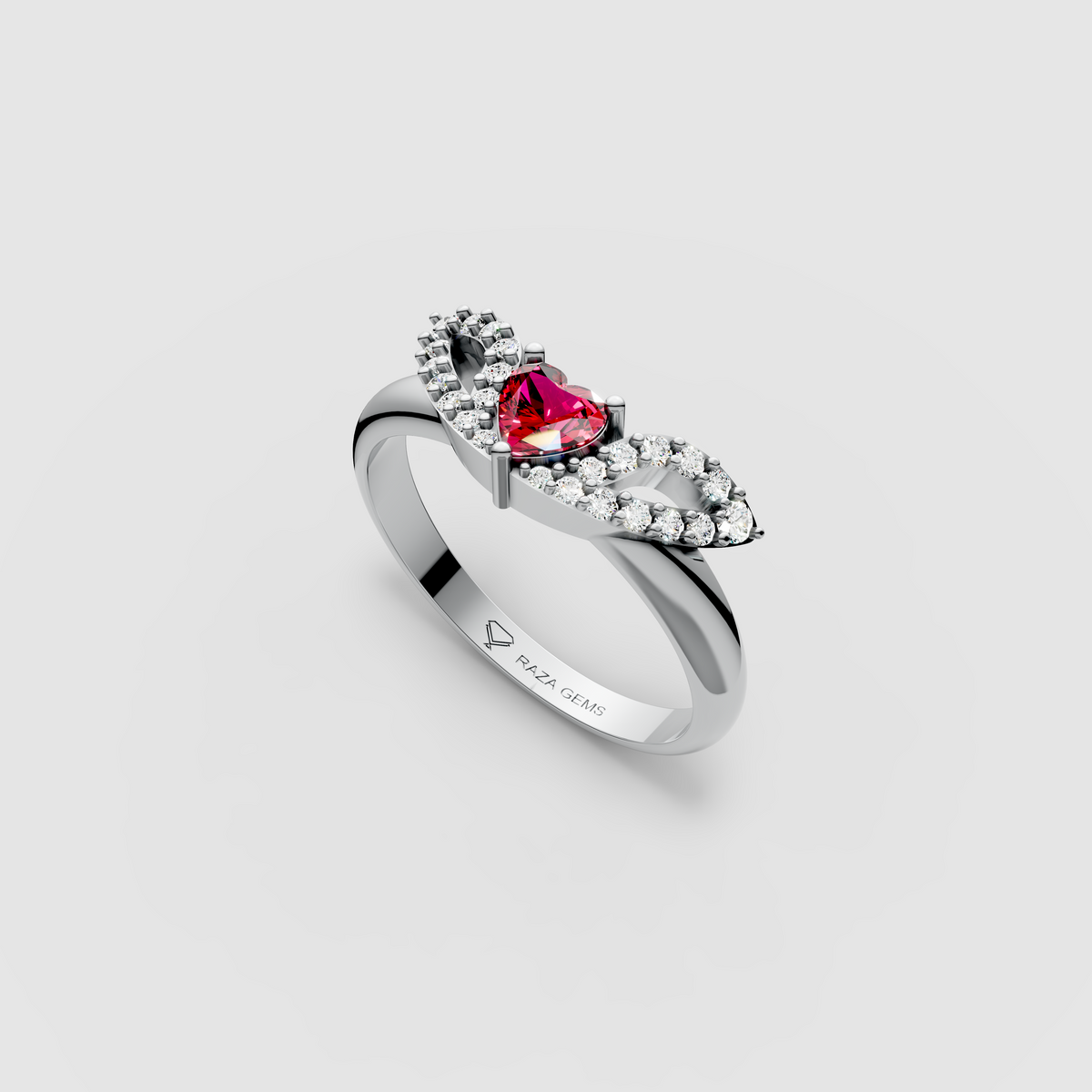 Eden – 18K Gold Heart-Cut Ruby & Moissanite Angel Wing Ring