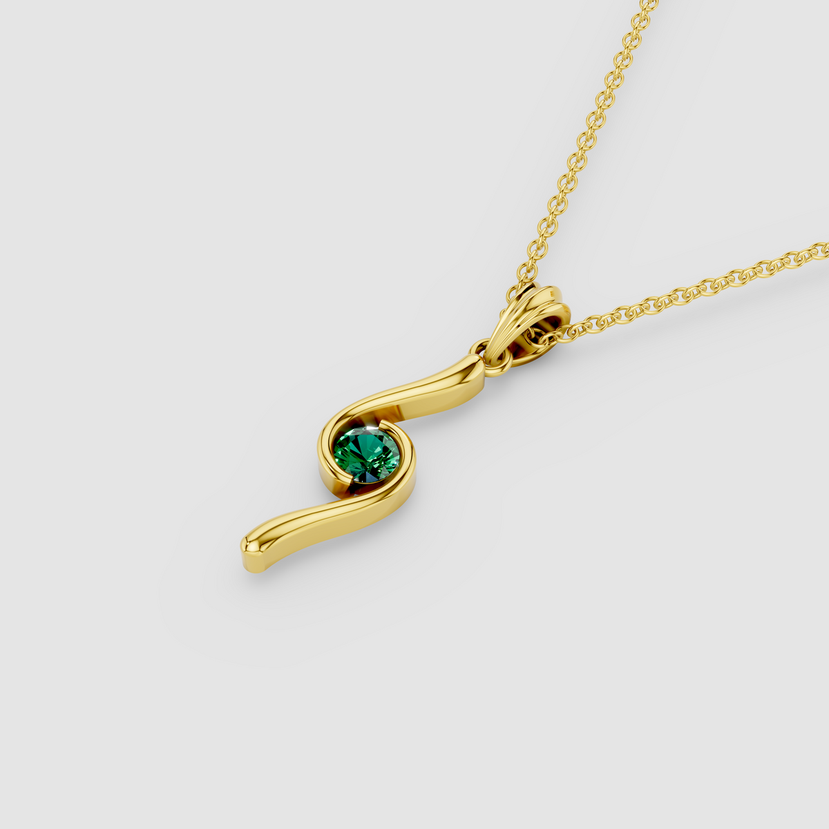 Iris – Round Emerald Swirl Drop Pendant in 18KT Gold