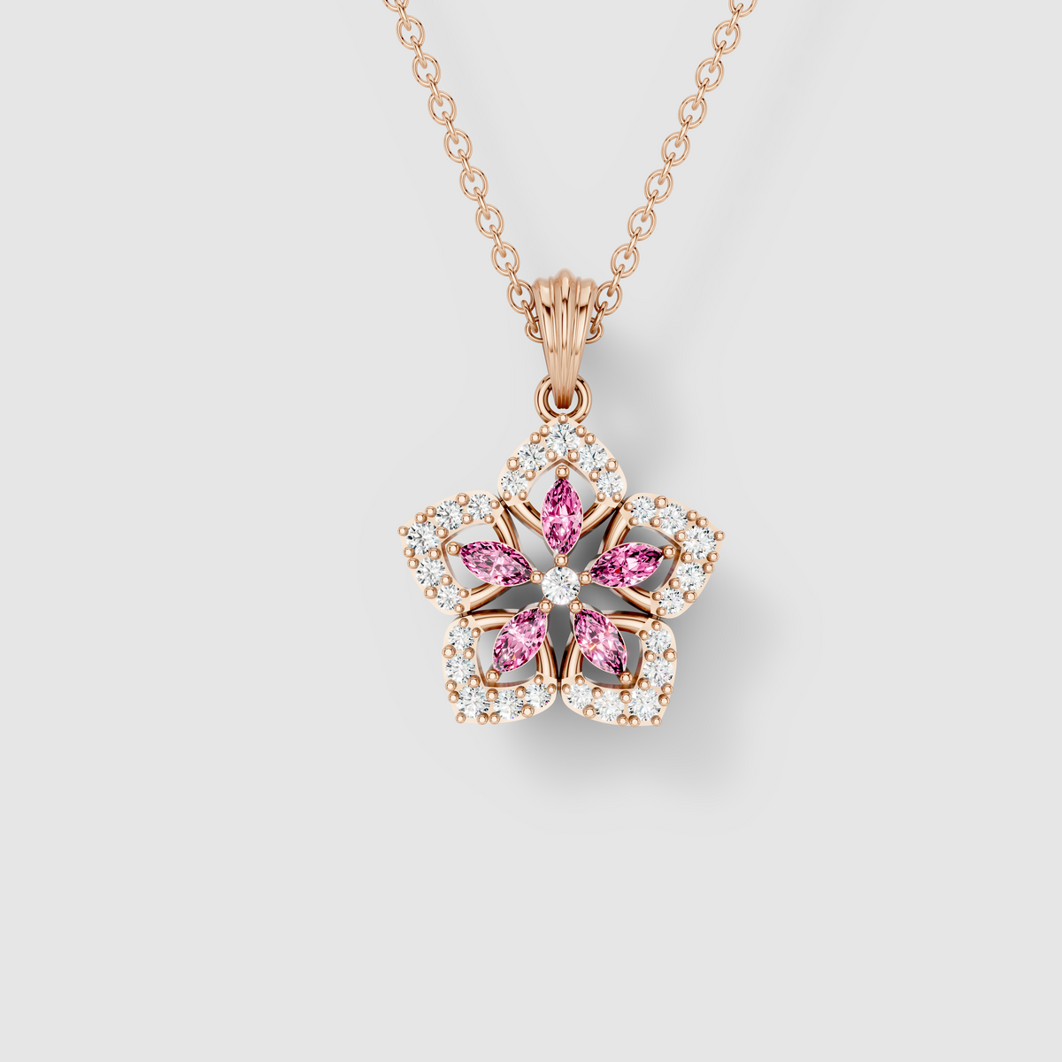 Deborah - 18K Gold Pink Spinel & Moissanite Floral Halo Pendant (Pendant Only)"