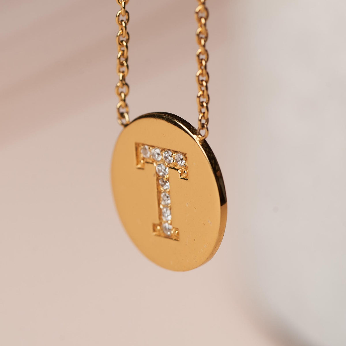 (PEN0098) White Moissanite Stone 18K Yellow Gold Alphabetic Pendant
