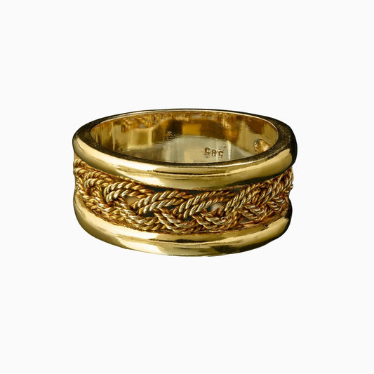 Rope Style Design 18K Yellow Gold Ring Round Handcrafted Circled (RING0041)
