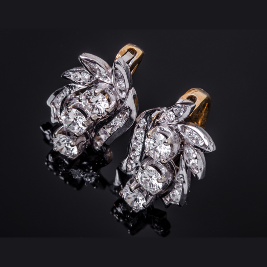 Moissanite Diamond In 18K Yellow & White Gold Fancy Earrings (EAR0560)